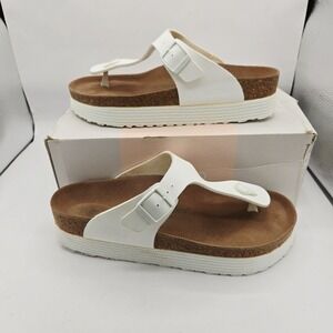 Birkenstock White Thong Platform Sandals